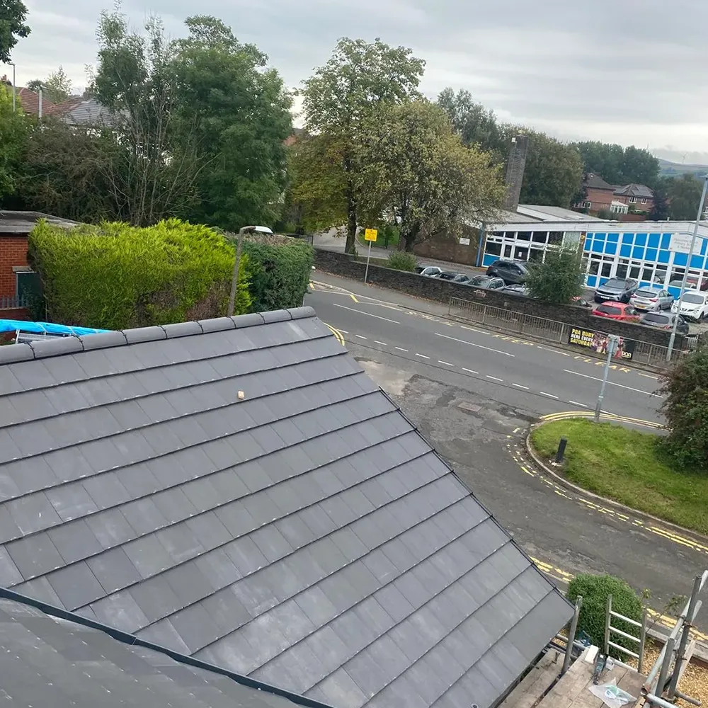a view of a parking lot from a roof